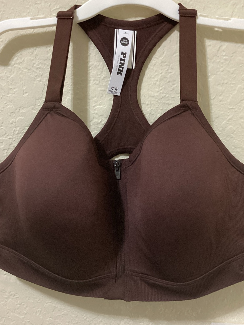 PINK Victoria's Secret Front-Zip Racerback Sports Bra - Brown